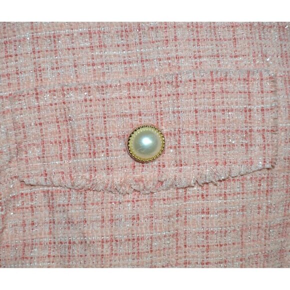 Andree By Unit Ladies Metallic Pink Tweed Shacket Button Front Jacket M Pockets - Picture 6 of 13